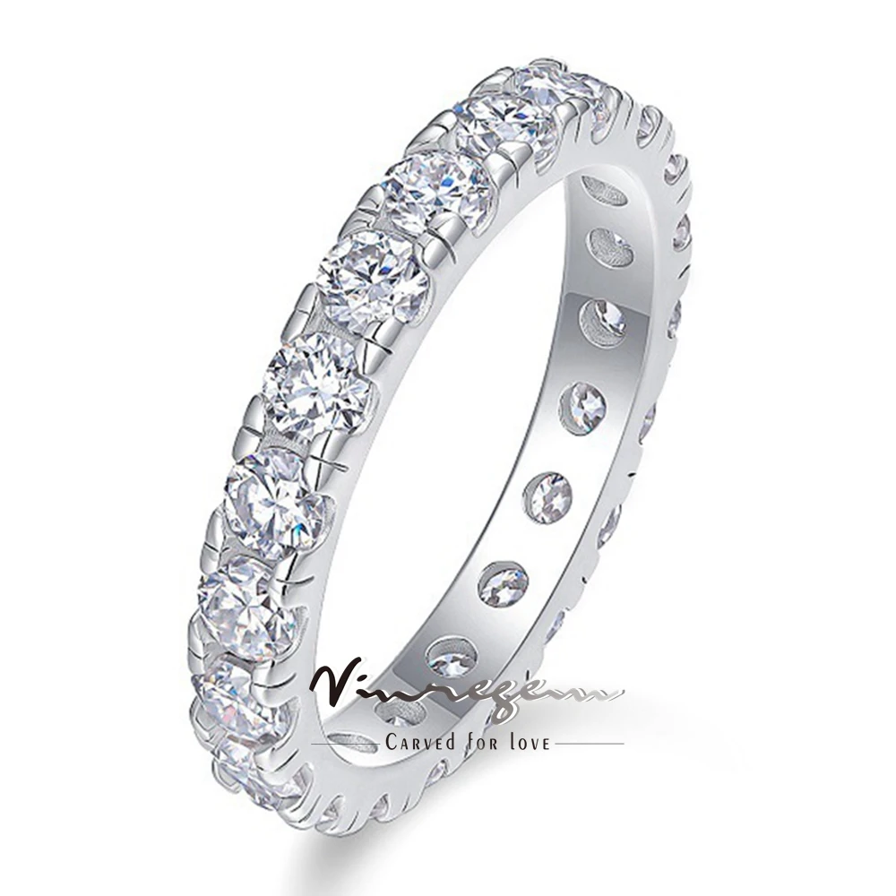 Vinregem 3EX VVS1 D Color 3 MM Real Moissanite Diamonds Gemstone Row Rings 925 Sterling Silver Wedding Party Fine Jewelry Band