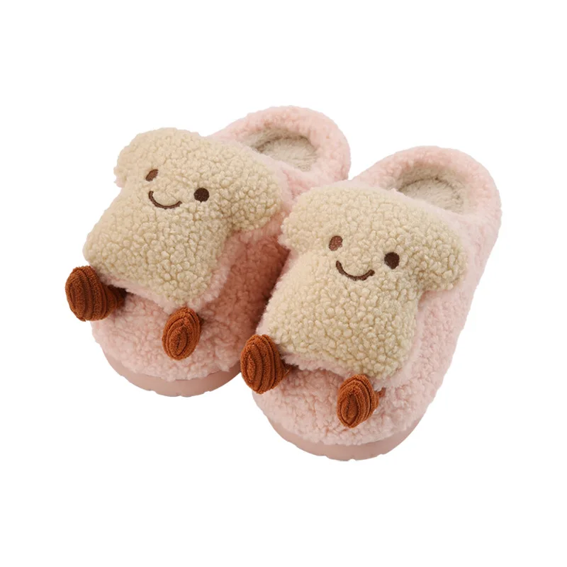 Kawaii Cartoon Toast Bread House Slippers 3D Soft Furry Plush Warm Indoor Slipper Non‑slip Winter Home Shoes for Ladies ﻿