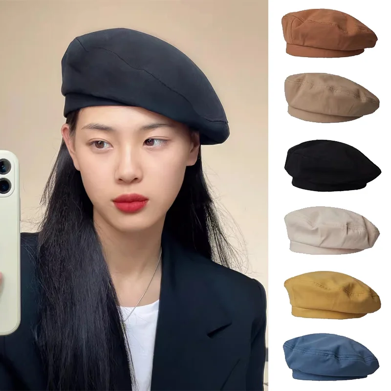 

Recreational Octagonal Woolen Beret Korean Version Fashionable Versatile Simple Black Painter Berets British Vintage Hat Comfort