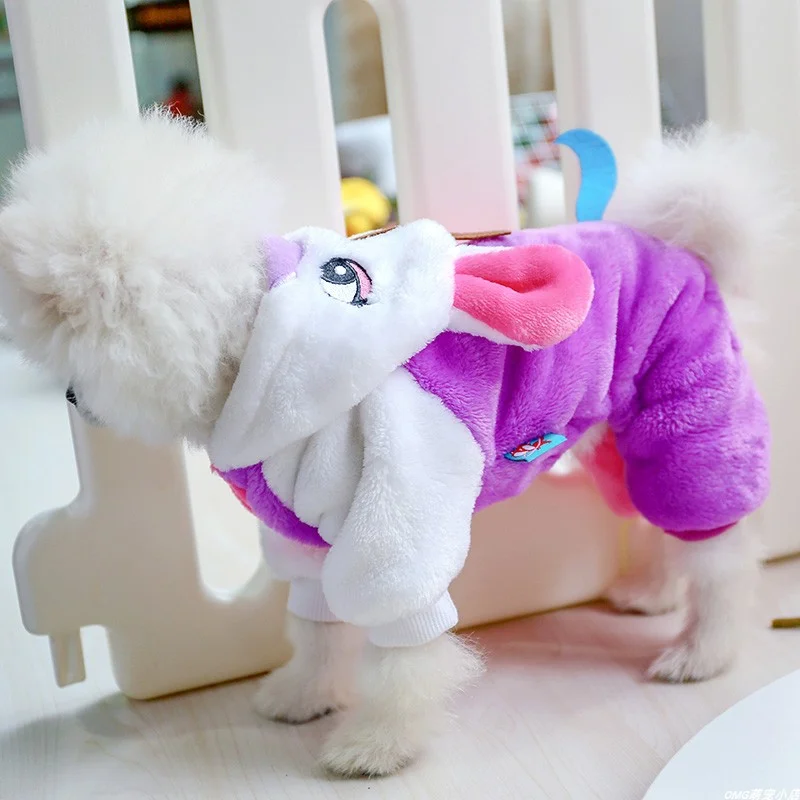 1PC Pet Apparel Dog Autumn Winter Plush Thickened and Warm Unicorn Pink Four Legged Coat Suitable for Small and Medium sized Dog