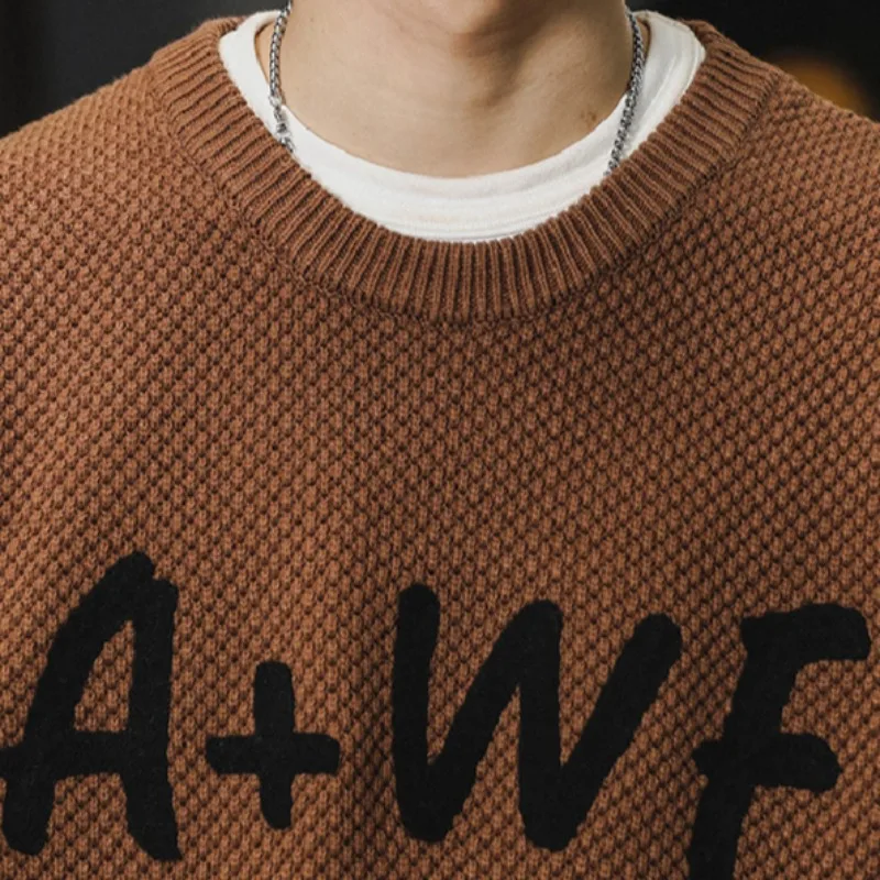 Pullover Männer Lose Warme Herbst Winter Brief Chic Oansatz Alle-spiel 3 Farben Gestrickte Weiche Einfache Casual Neue vintage Ulzzang Cool