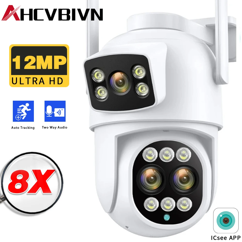 

ICSEE 12MP PTZ WiFi Camera Outdoor Dual Screen 8X Zoom Security Protection CCTV Video Surveillance IP Camera