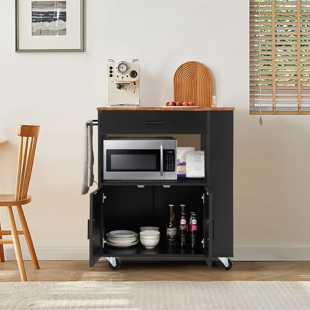 Rolling Kitchen Carts on Wheels with Storage, Small Kitchen Trolley Cart with Drawer, Open Shelf, Towel & Spice Rack, Movable