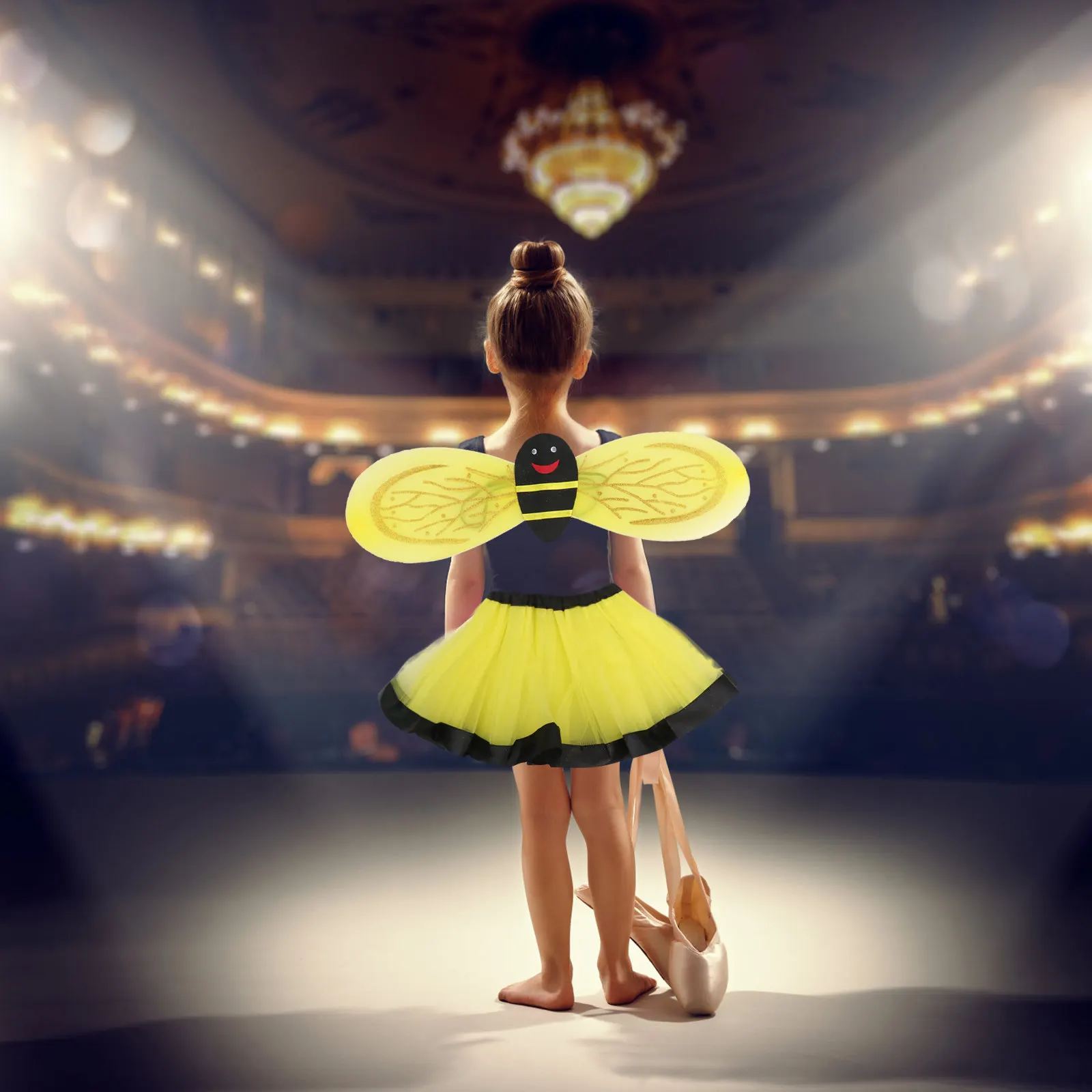 1Set Adorable Bee Wing Performance Costume for Girls Premium Mesh Skirt Party Cosplay Outfit Stage Photo Daily Wear Lovely Kids