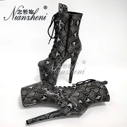 20cm Snake Print Gothic Ankle Boots Nightclub 8Inch Sexy Fetish Shoes Strip Pole Dance Platform Round Toe Catwalk High Heels