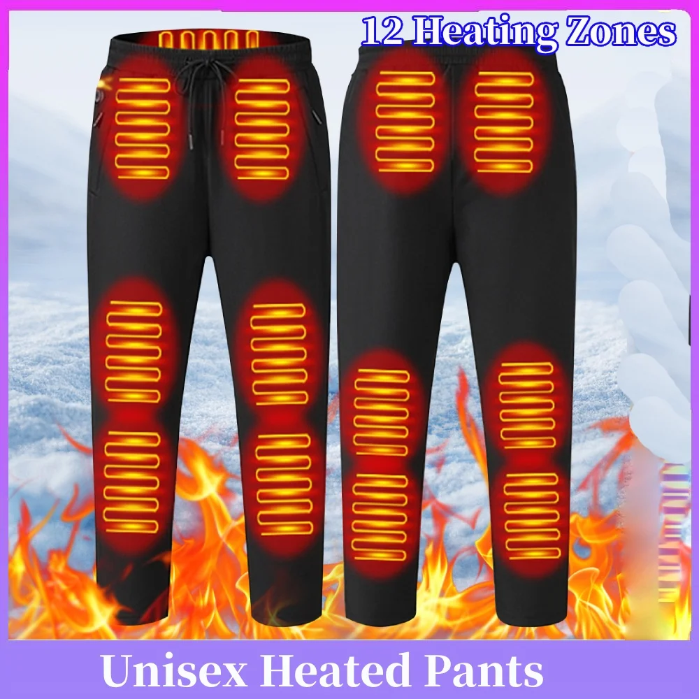 Unisex Heating Pants 12 Heating Zones Electric Heated Trousers 3 Temperature Modes Outdoor Ski Waterproof Winter Warmer Pants