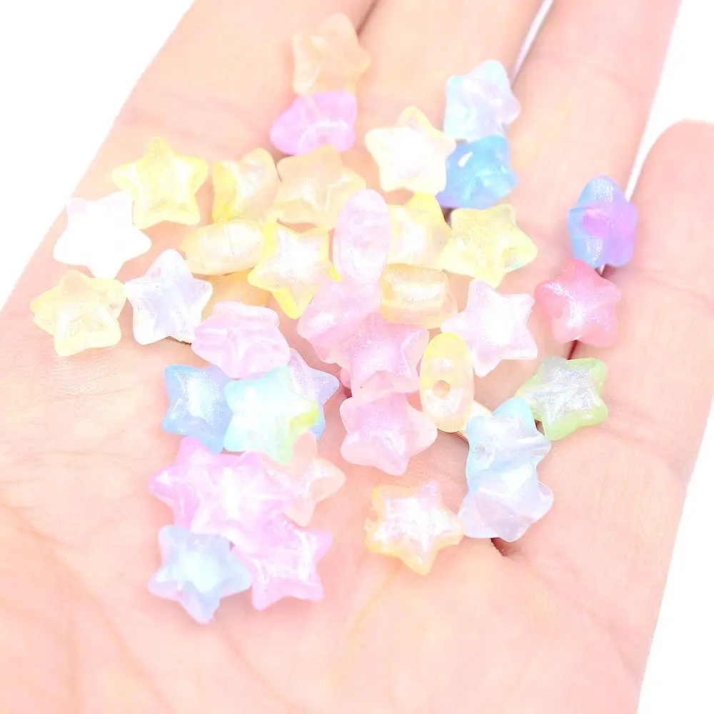 50 Uds. De cuentas de estrella brillantes de Color sirena de 10mm, cuentas espaciadoras sueltas acrílicas para fabricación de joyería, accesorios para collar y pulsera Diy ﻿
