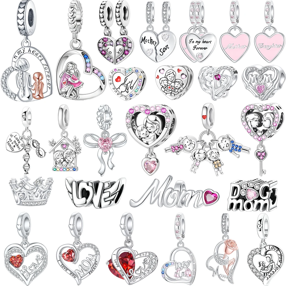 

Оригинальные семейные подвески из стерлингового серебра 925 пробы, бусины в форме сердца для мамы, ожерелье, браслет «сделай сам», подарок, ювелирные изделия, подарок на день матери