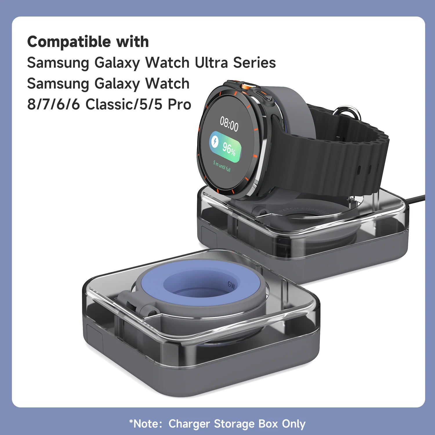 Ladegerät-Hülle für Samsung Galaxy Watch Ultra/9/8/7 Original-Kabel Ladekabel-Organizer Aufbewahrungsbox Telefonhalter Uhrenständer