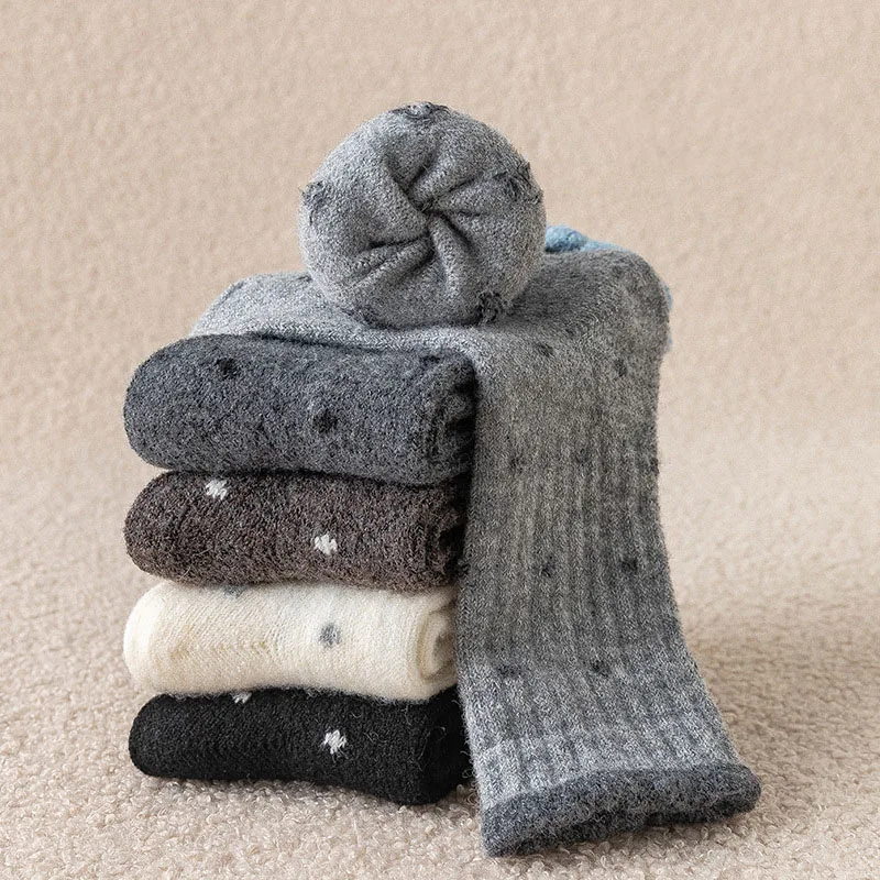 3 Paar viele Winter-Kindersocken, 2–12 Jahre, niedliche Punkte, Mädchen, verdickte Kniestrümpfe, Kinderfell, gepolstert, warm in Röhrensocken