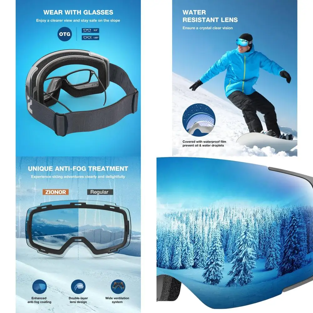 

Лыжные очки с магнитными линзами и защитой от запотевания и ультрафиолета для мужчин и женщин