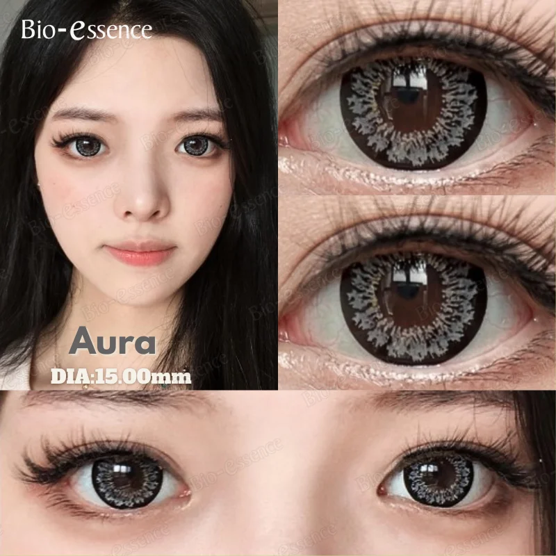 Bio-essence 2Pcs 15.0MM Colored Contacts Gray Lenses with Myopia New Arrivals Korean Lens Brown Pupils Yearly Use Fast Shipping