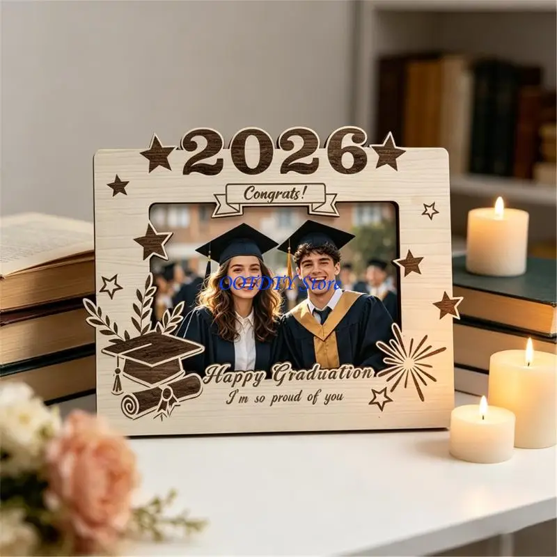 367A Wooden Display Frame with Multifunction Decors Styles Wall Mount Graduation Frame Easy to Use for 2026 Graduation Portrait