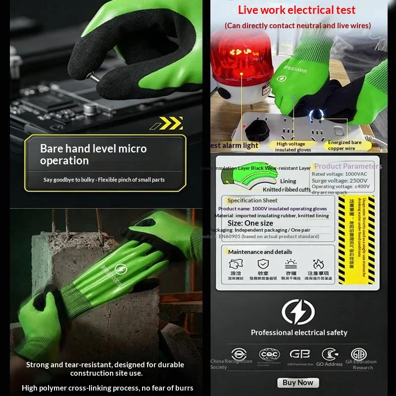 *Waterproof Electrical Safety Gloves 1000V 400V Insulated Rubber Work Gloves Non Slip Breathable Electrician Protection Mitten