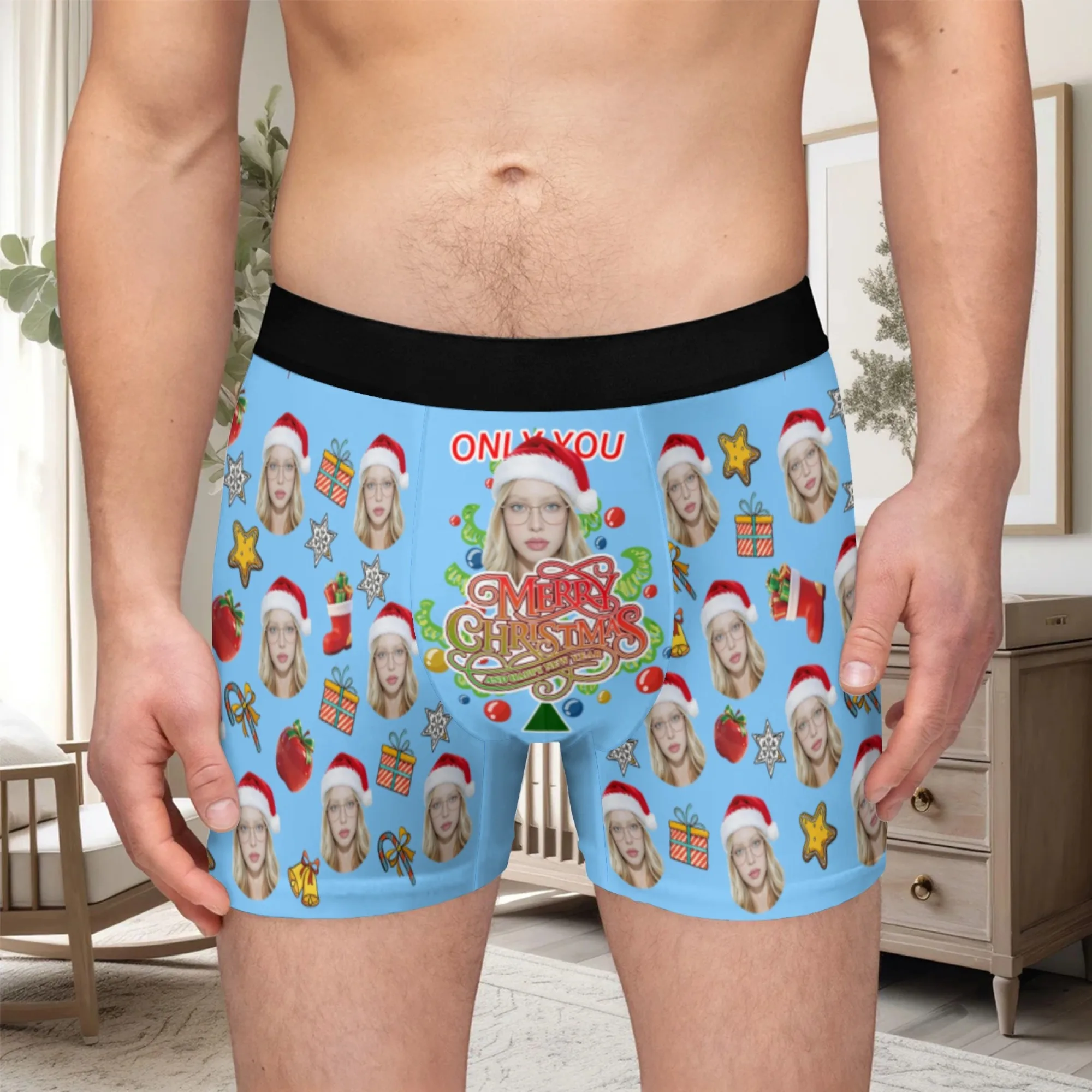 Customized personalized facial photos men's long underwear Valentine's Day gift underwear breathable and comfortable