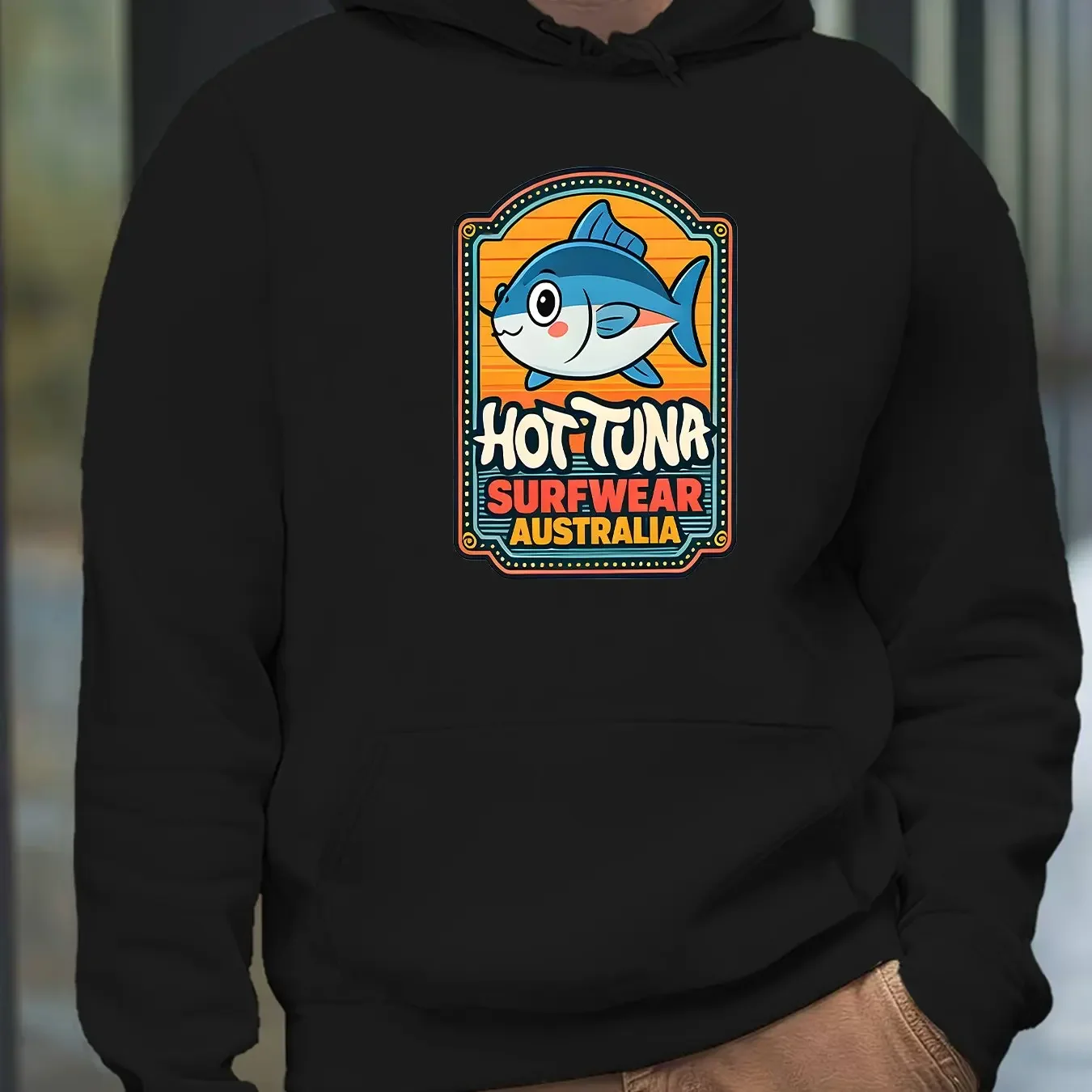 Relaxed Fit Sport Hooded Sweatshirt withBlue FishTropicalSunsetOcean Wavesand Surfing GraphicPrintCasual Loos FitStreetwearStyle
