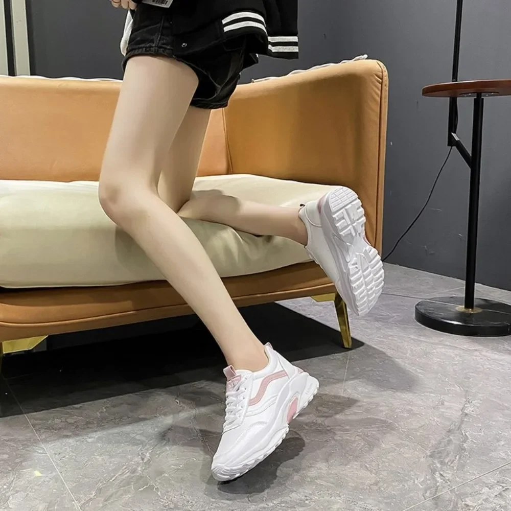 Casual Women Thick-soled Sneakers Fashion Spring Autumn Summer spring autumn  lace-up  Vulcanized Shoes Mesh Rubber Non-slip New