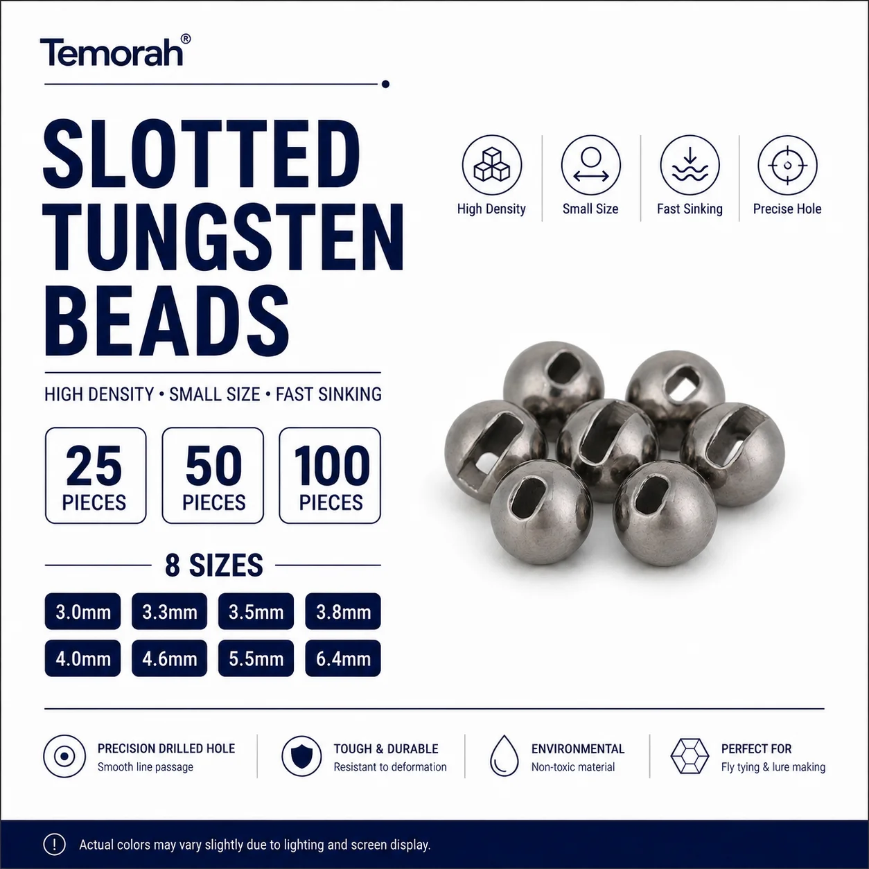 25/50/100 pièces de perles en tungstène rainurées non peintes de 3,0 à 6,4 mm pour la fabrication de mouches de pêche