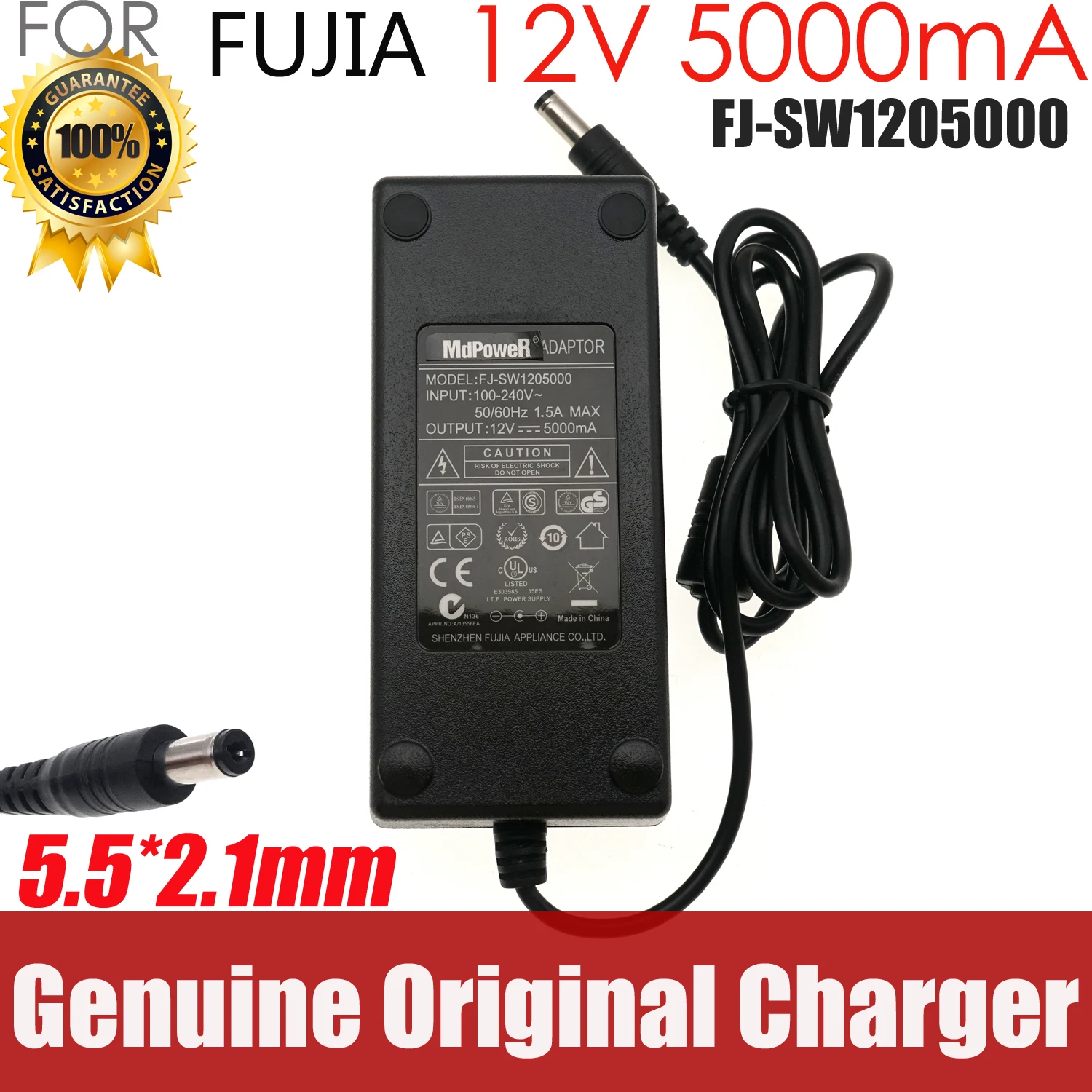 

Genuine FUJIA FJ-SW20171205000D FJ-SW1205000 Switching Adapter 12V 5A 60W Charger Power Supply 5.5*2.1mm 12V 5000mA