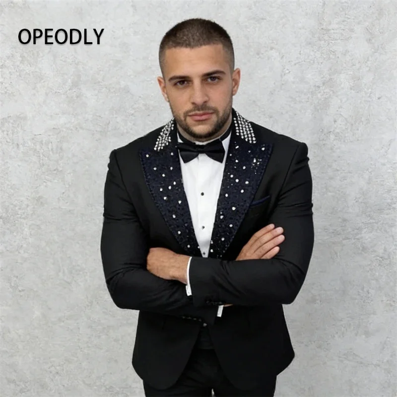 

Men's Luxury Handsewn Beaded Tuxedo Suit Set Formal Slim Fit Groom Wedding Party Occasion Blazer Pants Complete Outfit