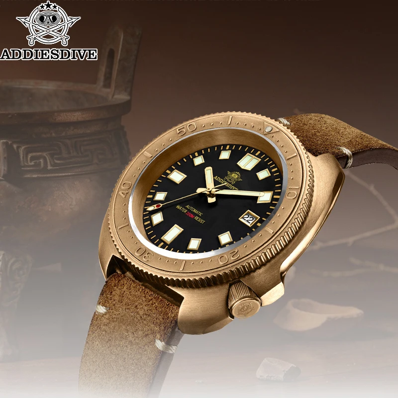ADDIESDIVE Mens Automatic Watch Luxury Mechanical Dive Watch Bronze Case Sapphire Crystal 200M Waterproof Japanese 8215 Movement