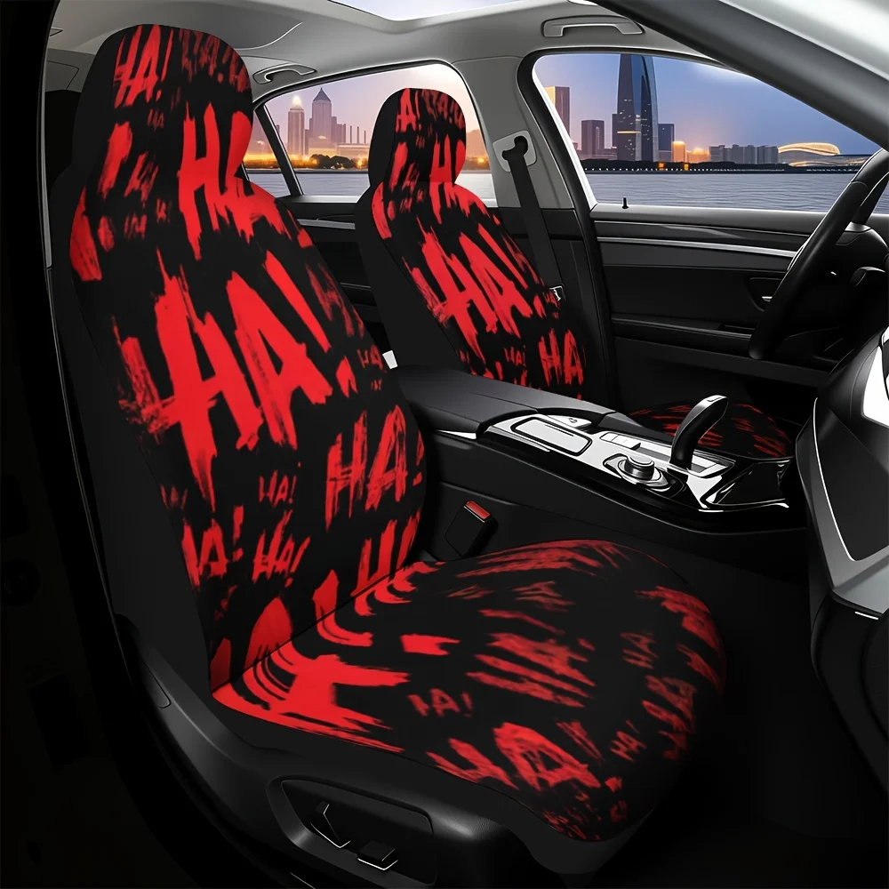 Set Of 2, Stylish Red Letter Graffiti Pattern Front Covers, Comfortable And Collapsible, Ideal For Driver And Passenger Seats, E