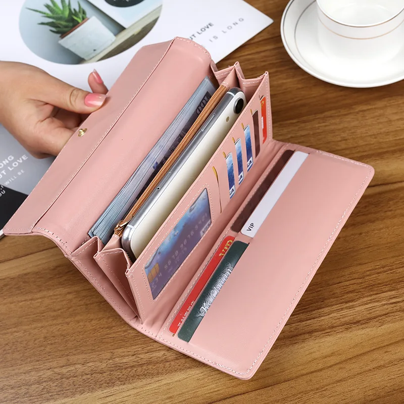 2022 New Women Wallet Lady Clutch Leather Plaid Hasp Female Wallets Long Card Holder Phone Bag Money Coin Pocket Ladies Purses