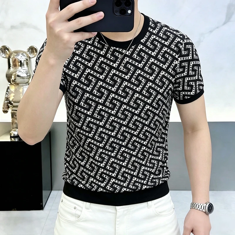 Coolness Breathable T Shirt For Men Short Sleeve Slim Fit Casual Summer Ice Quality Polyamide Elastane Print Camisetas De Hombre