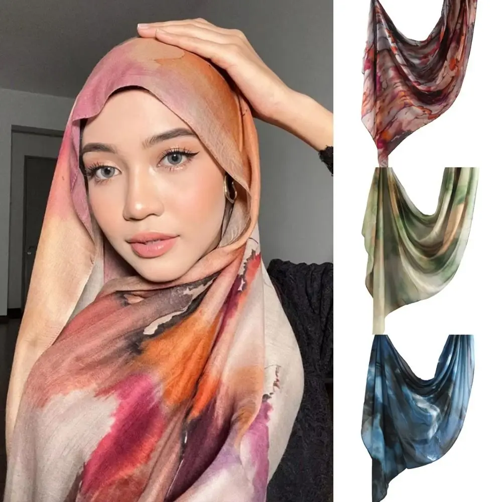 Luxe aquarel geweven hijab sjaal ademend lichtgewicht print islam sjaal lang zacht dames zonnebrandcrème sjaal vrouwelijk