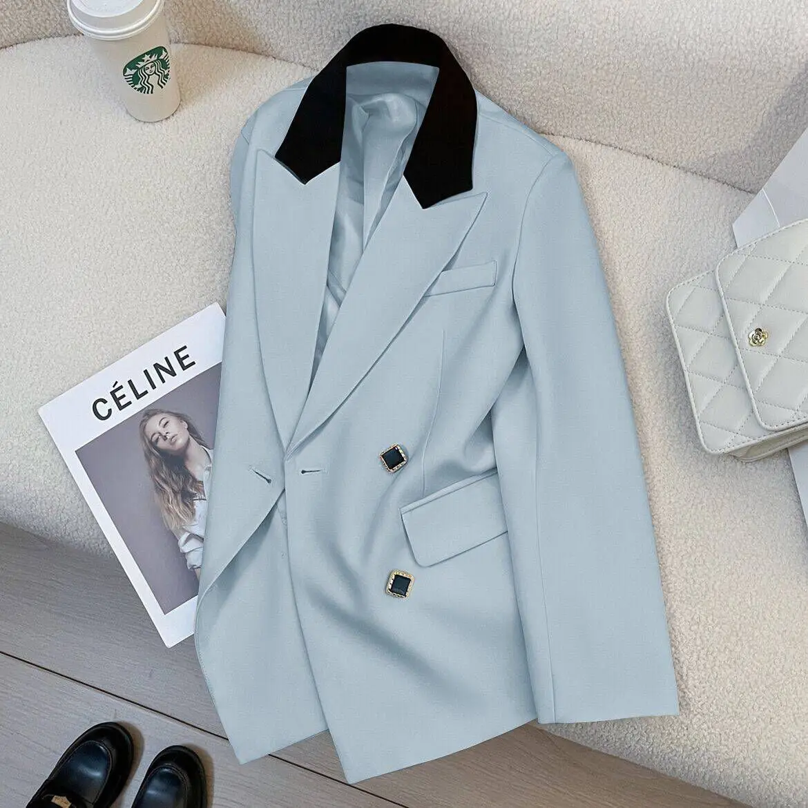 Women's Blazer Jacket Autumn Coat Lapel Style Splicing Ladies Suit Loose Korean Version Versatile Female Coat Outerwear Mujer