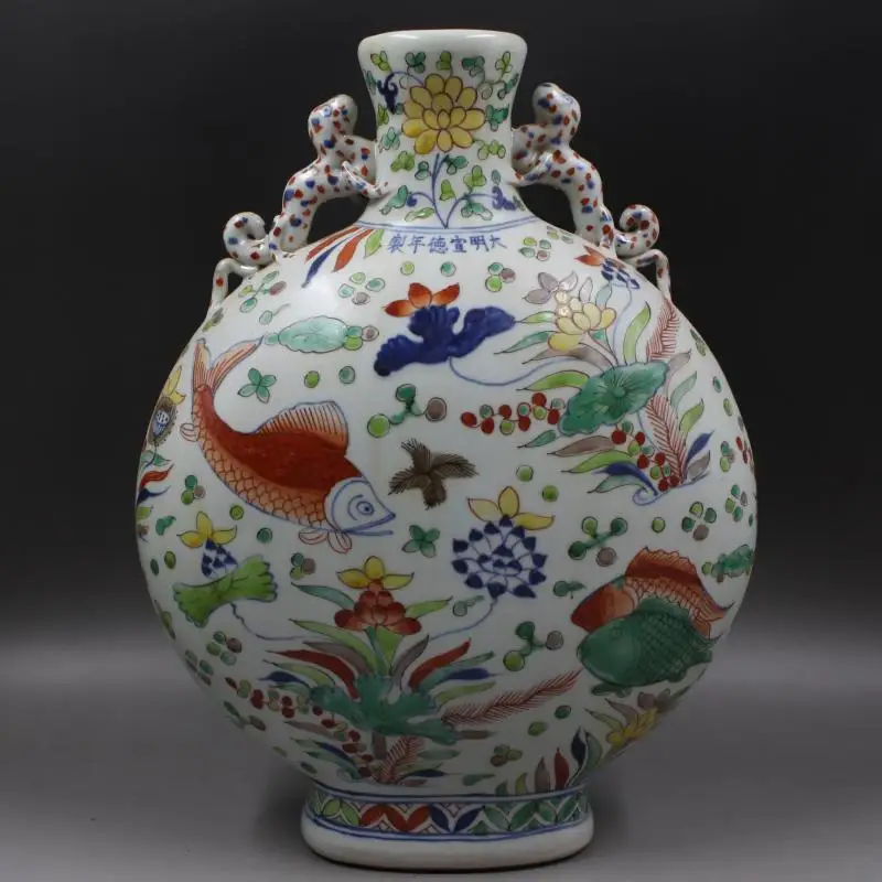 

antique QingDynasty porcelain vase,Blue & white fish Bottle,Hand-painted crafts,Decoration,collection &Adornment,