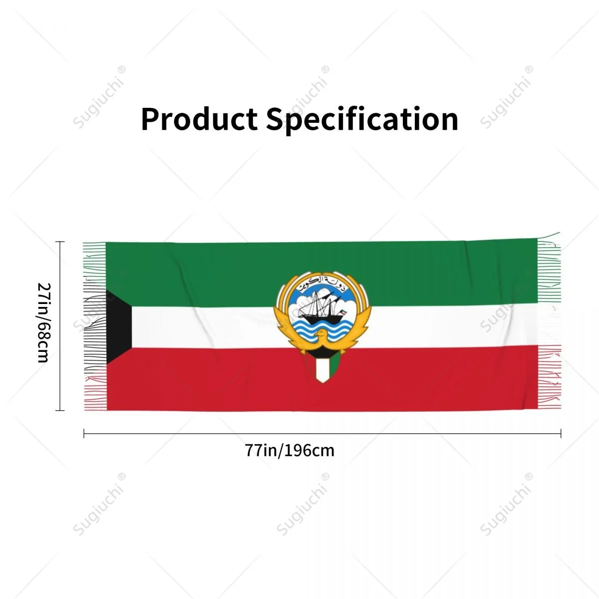 Kuwait Emblem Flag Scarf Pashmina Warm Scarves Shawl Wrap Hijab Spring Winter Multifunction Unisex