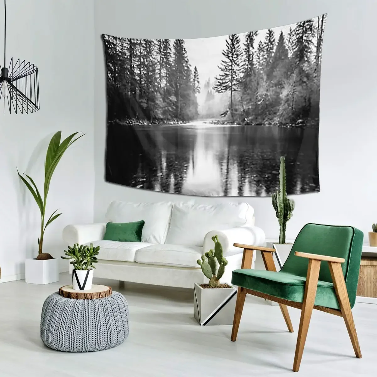 Forest Reflection Lake - Black And White Tapestry Funny Wall Hanging Home Decor Tapestries for Living Room Bedroom Dorm Room