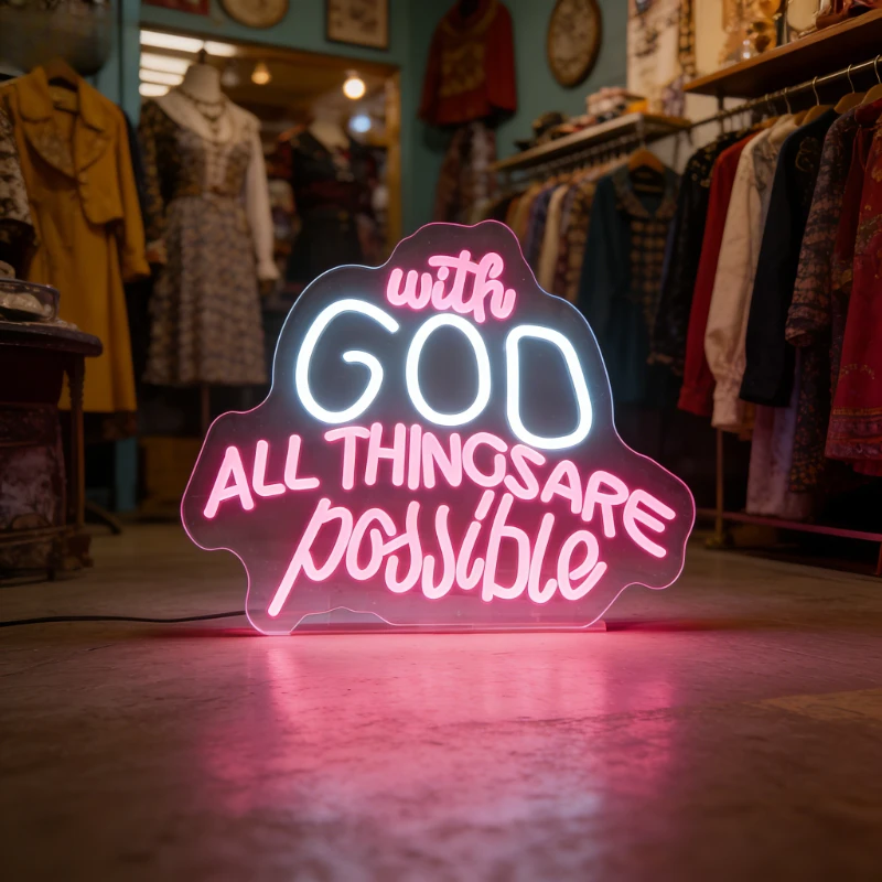 God Neon Sign Christian LED Neon Light with Bible Verse for Church Prayer Room Living Room Wall Decor Religious Faith Gift