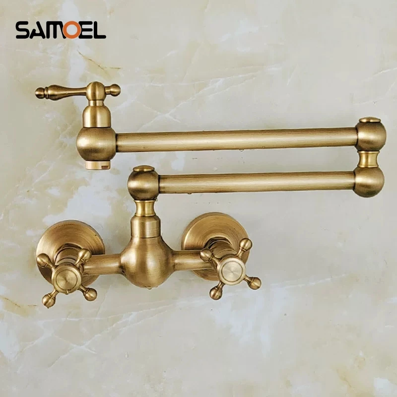 Retro hot and cold water stove faucet, Vintage cold and hot water kitchen faucet with extended, retractable, and folding design