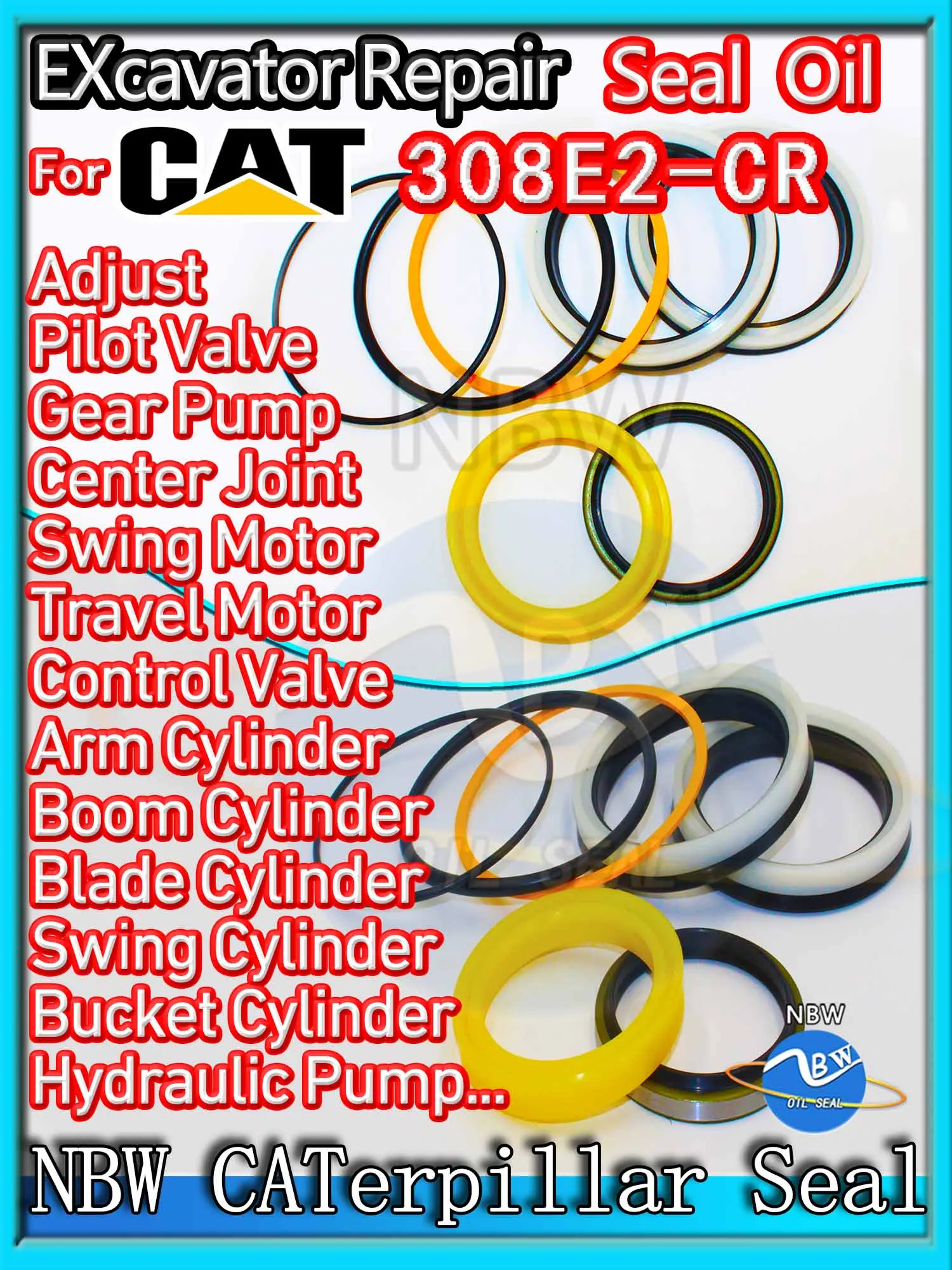 For Caterpillar 308E2-CR Excavator Oil Seal Kit High Quality Repair Cat 308E2 CR Rebuild Parts MOTOR Piston Rod Shaft Dust Blade