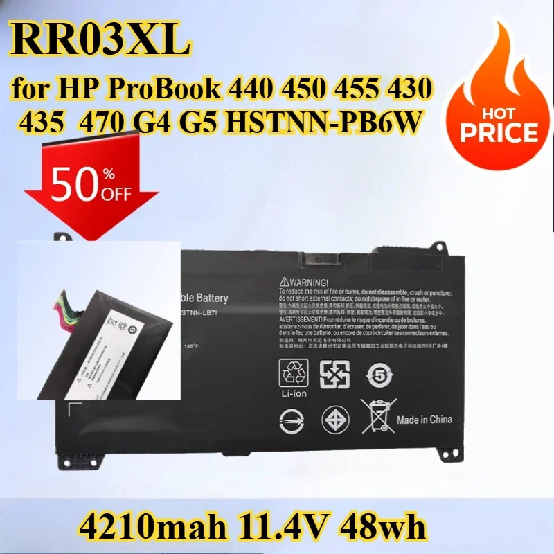 

RR03XL Laptop Battery for HP ProBook 440 435 470 450 455 430 435 470 HSTNN-PB6W HSTNN-UB7C HSTNN-LB71 851477-832 48Wh 3 Cells