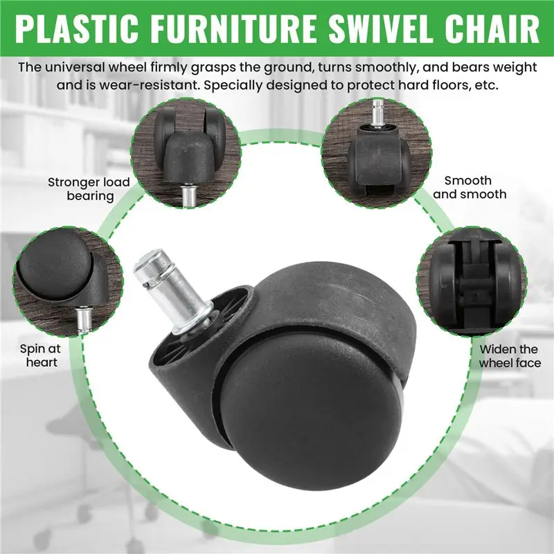 howhow 50mm Office Chair Roller Castor Wheels - Set of 5 - Black