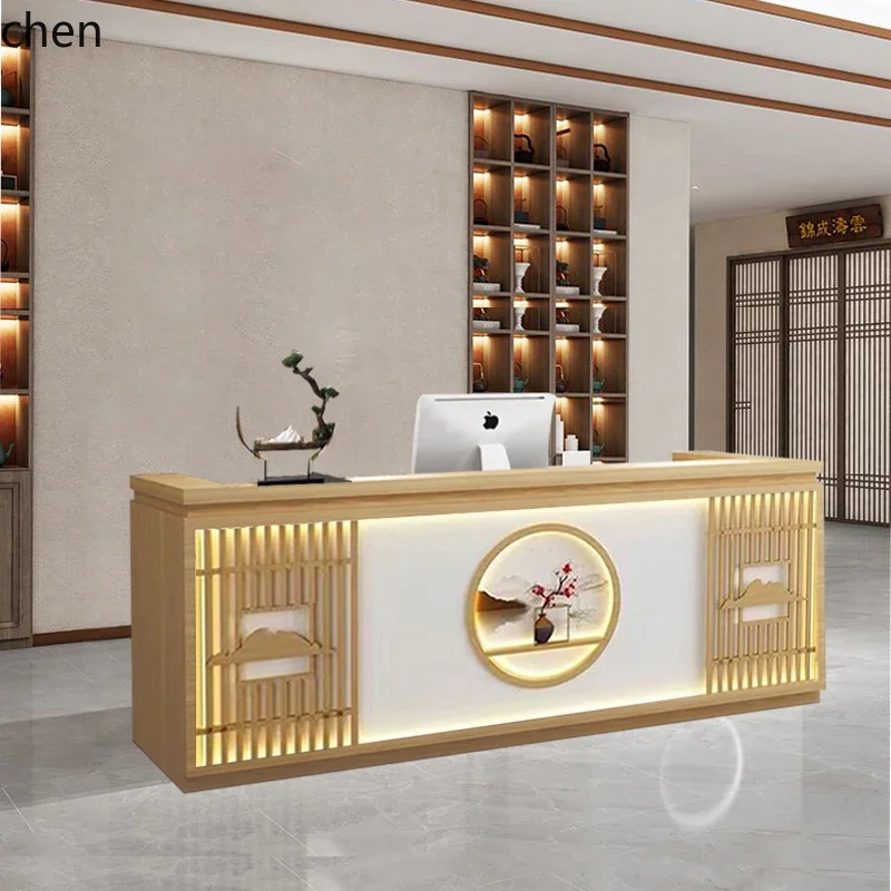 HT Chinese-style front cashier foot bath ear beauty bar table small homestay tea house reception desk