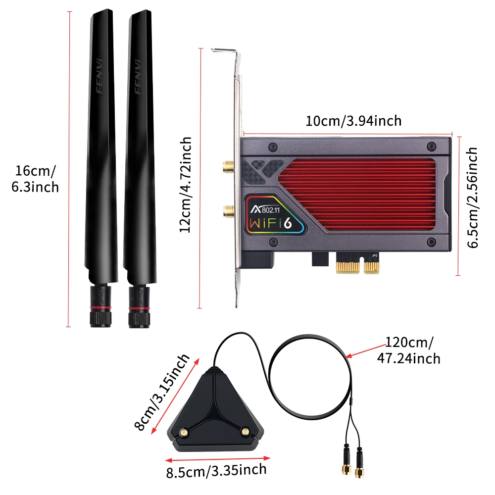 

FENVI Wi-Fi 6E PCIe AXE3000 AX210 Wireless Network Card Tri-Band 2.4/5/6GHz BT 5.3 802.11AX/AC High-Gain Antenna for Desktop PC