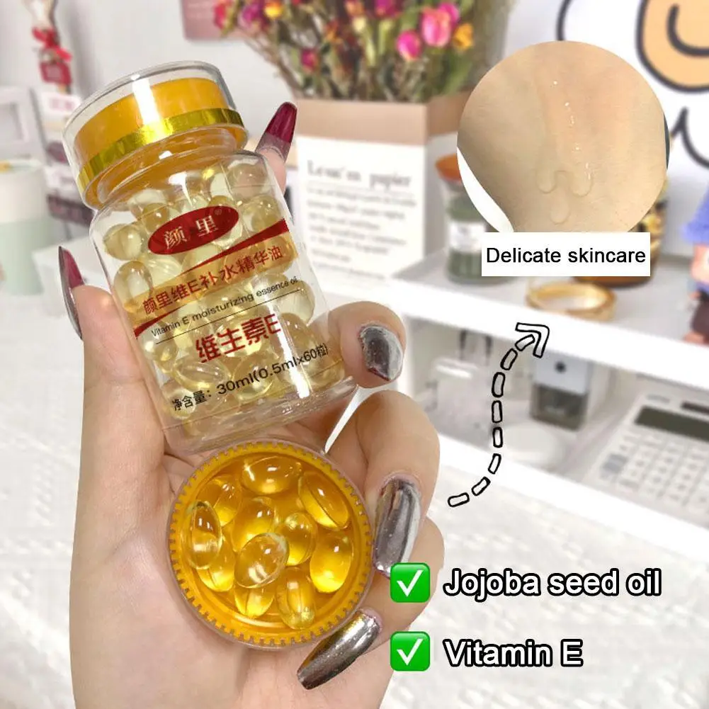 

60pcs/Bottle Vitamin E Soft Gel Capsules Serum Removal Spot Acne Treatment VE Freckle Capsule Whitening Essence Skin Care