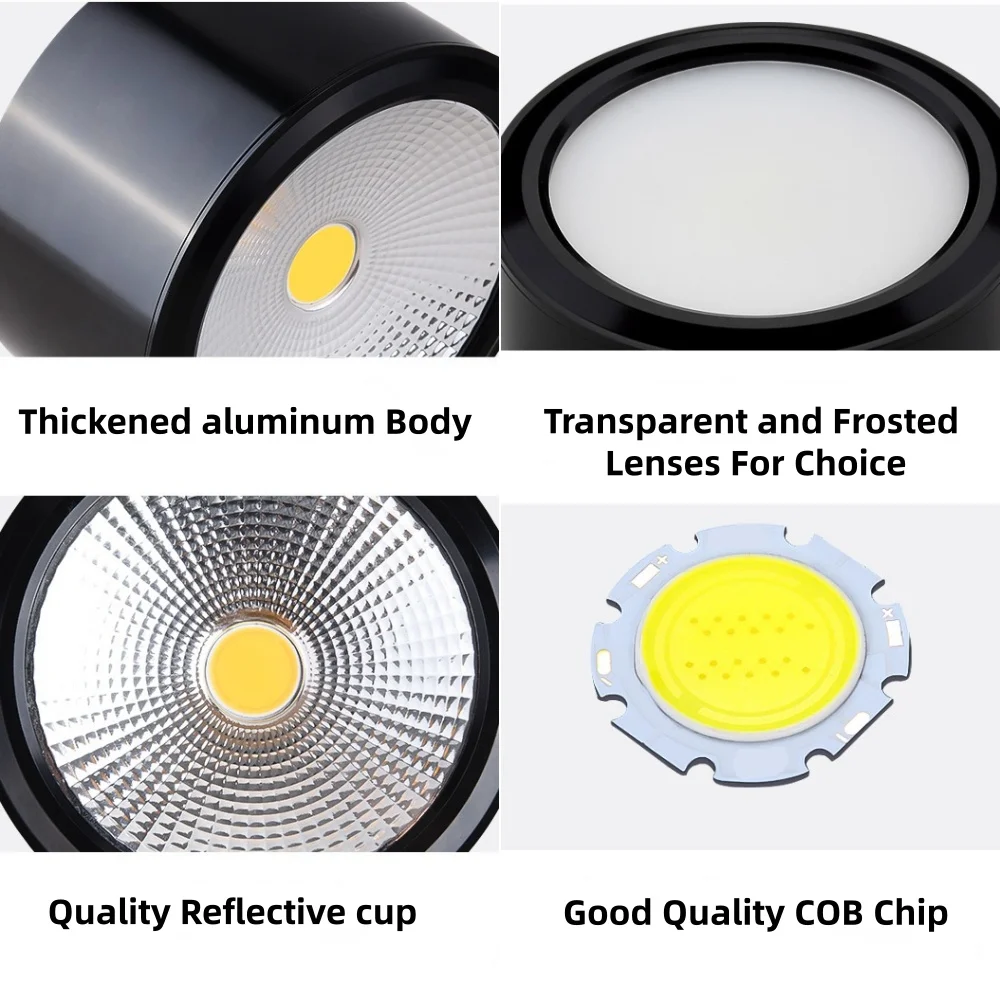 Ecolux High Brightness Commercial Hotel Office Store White Black 7W 10W 15W Ceiling Surface Mounted LED COB Downlight