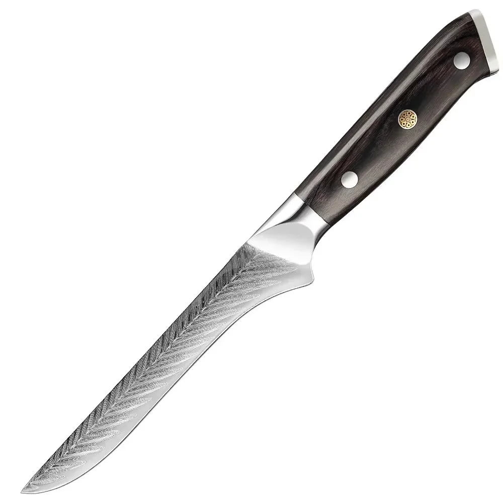 Japanese 5.5 Inch Boning Knife & Fillet Knife, 5Cr15Mov Stainless Steel Laser Pattern Blade, Full Tang Wood Handle Kitchen Knife