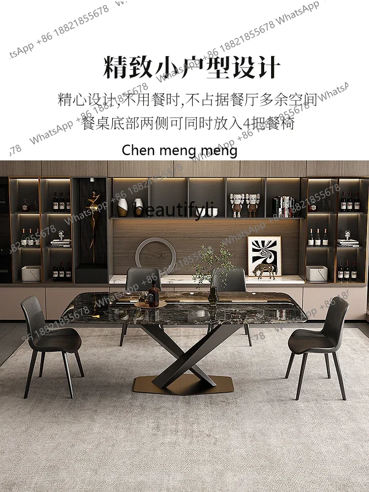 ss7304 ダイニングテーブルと椅子 ライトラグジュアリー 長方形 大理石天板 モダン シンプル スーパークリスタルストーン 高級スレートダイニングテーブル