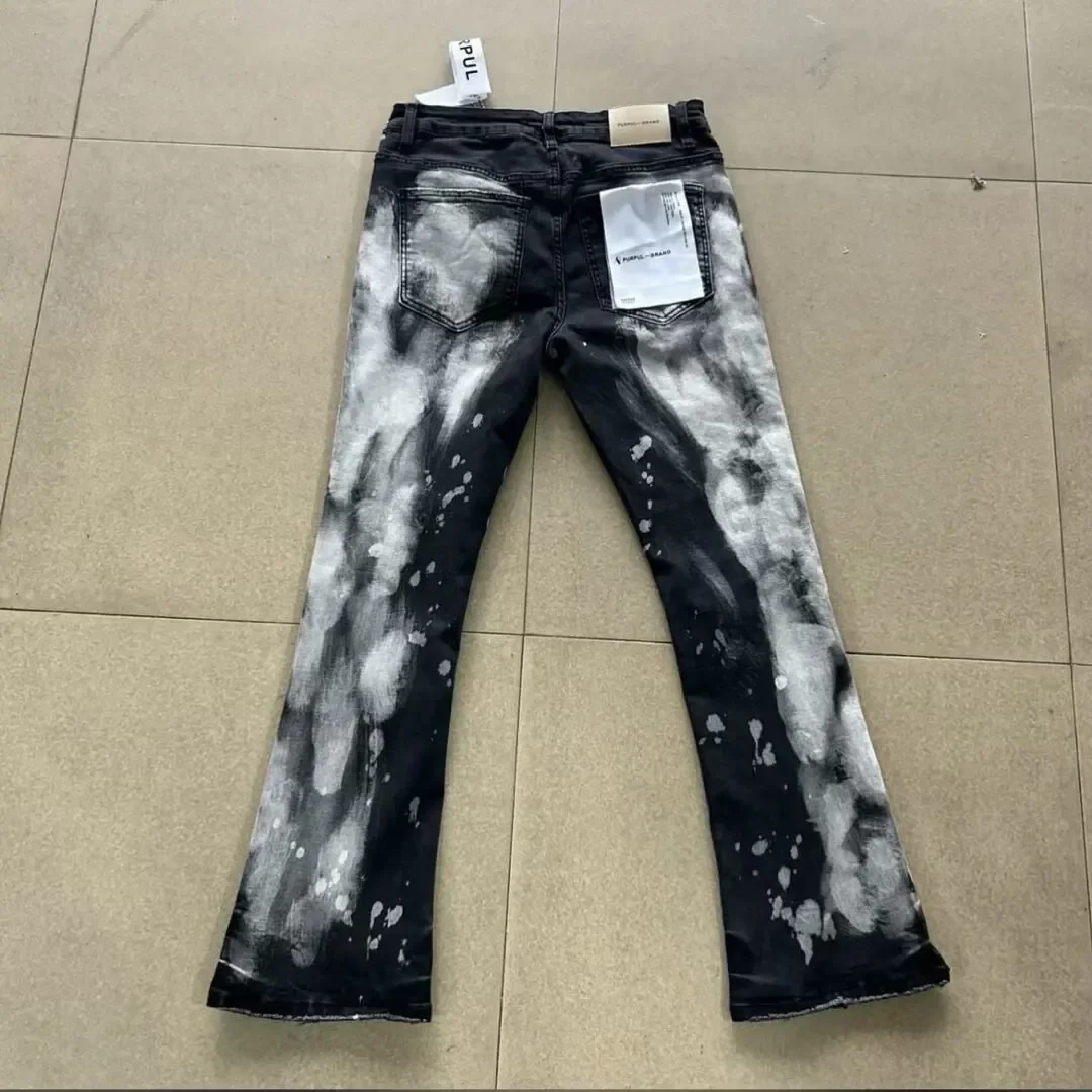 النمط الأمريكي شارع العليا رش الحبر جرس أسفل اللون كتلة الجينز الرجال سليم صالح مطاطا السراويل الطويلة العصرية العلامة التجارية الجديدة نموذج