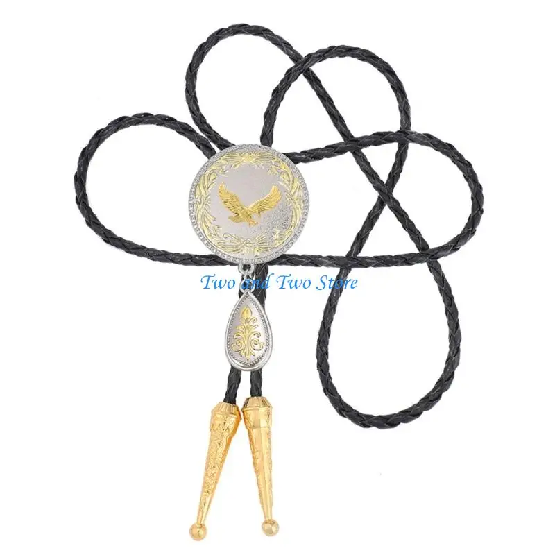 HX6F Adjustable Bolo Tie Cowboy Carved Charm PU Cord Stylish Jewelry Accessory
