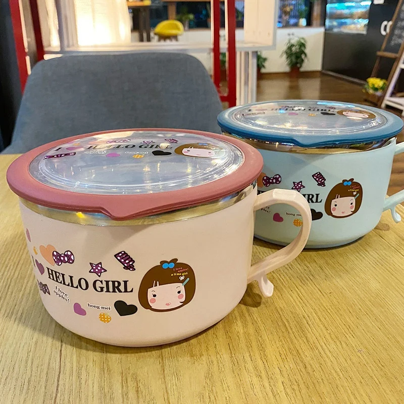 Nowe słodkie kreskówki termiczne pudełko na drugie śniadanie dla dzieci uczennica pudełko Bento ze stali nierdzewnej pojemnik na żywność błyskawiczna miska na makaron