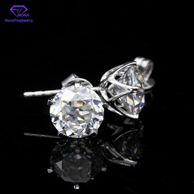 Monafinejewelry Wholesale Price 14K White Gold Earring 2ct OEC Old European Cut 8mm Moissanite Stud Earring