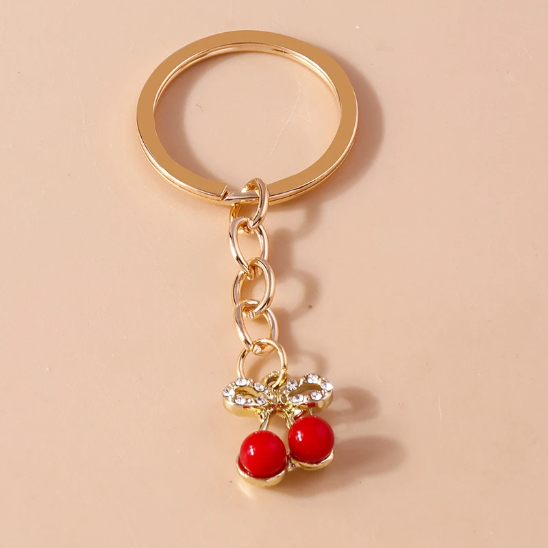 LLavero de cereza de cristal para mujer y niña, colgante de fruta simulada, decoración de bolso, encanto, regalos de joyería DIY