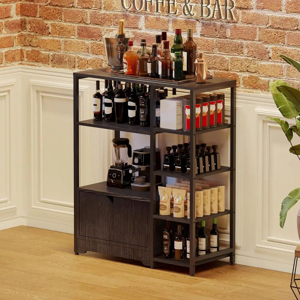 

Bakers Rack With Storage Cabinets, Farmhouse Coffee Bar Cabinet, Kitchen Microwave Stand With Storage Shelf For Dining Room, Li